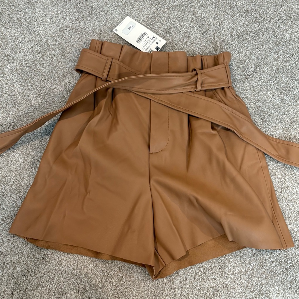 Zara brown leather high waisted shorts